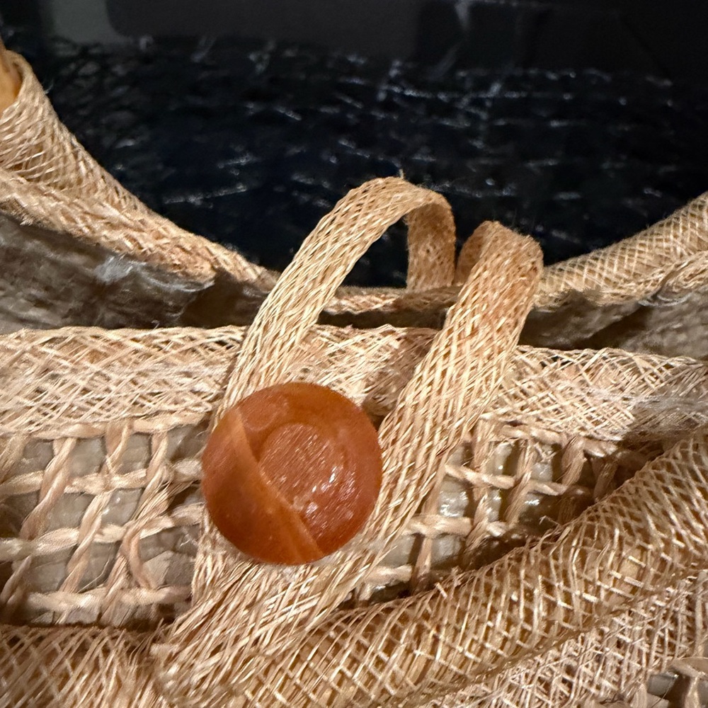 Handcrafted Floral Jute Bag with Wooden Handles - Picture 4 of 6